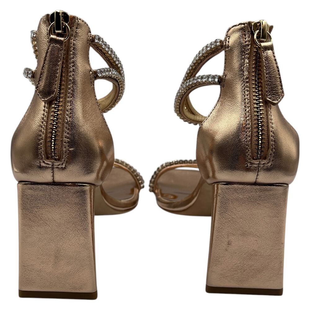 Badgley Mischka Lillie Crystal Dual Strapped Block Heels Sandals Champagne 6.5 - Picture 6 of 9